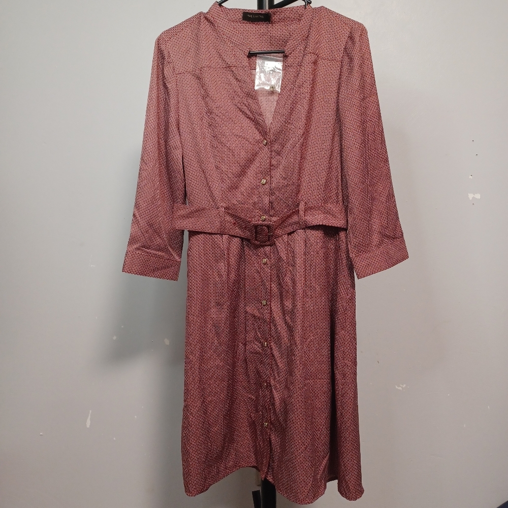 #29 The Limited Red Button-Down Belted Dress Size 10